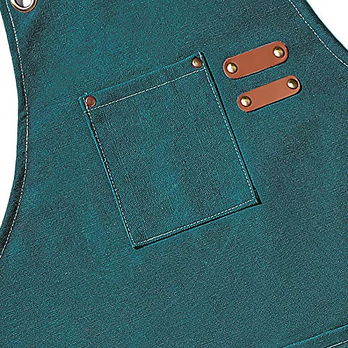 AFUN Chef Aprons for Men Women with Large Pockets, Cotton Canvas Cross Back Heavy Duty Adjustable Work Apron, Size M to XXL (Darkgreen) - Image 4