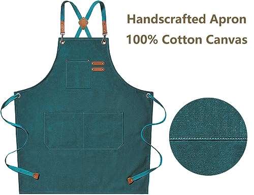 AFUN Chef Aprons for Men Women with Large Pockets, Cotton Canvas Cross Back Heavy Duty Adjustable Work Apron, Size M to XXL (Darkgreen) - Image 5