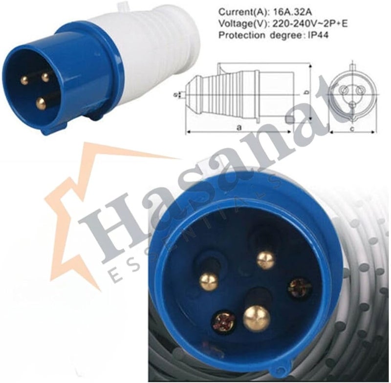 أساسيات حسنات مقبس صناعي من Hasanat Essentials، سعة تصريف 16 أمبير، 3 أطراف، جهد 220 فولت، لون أزرق (مقبس ذكري وأنثوي) - Image 3