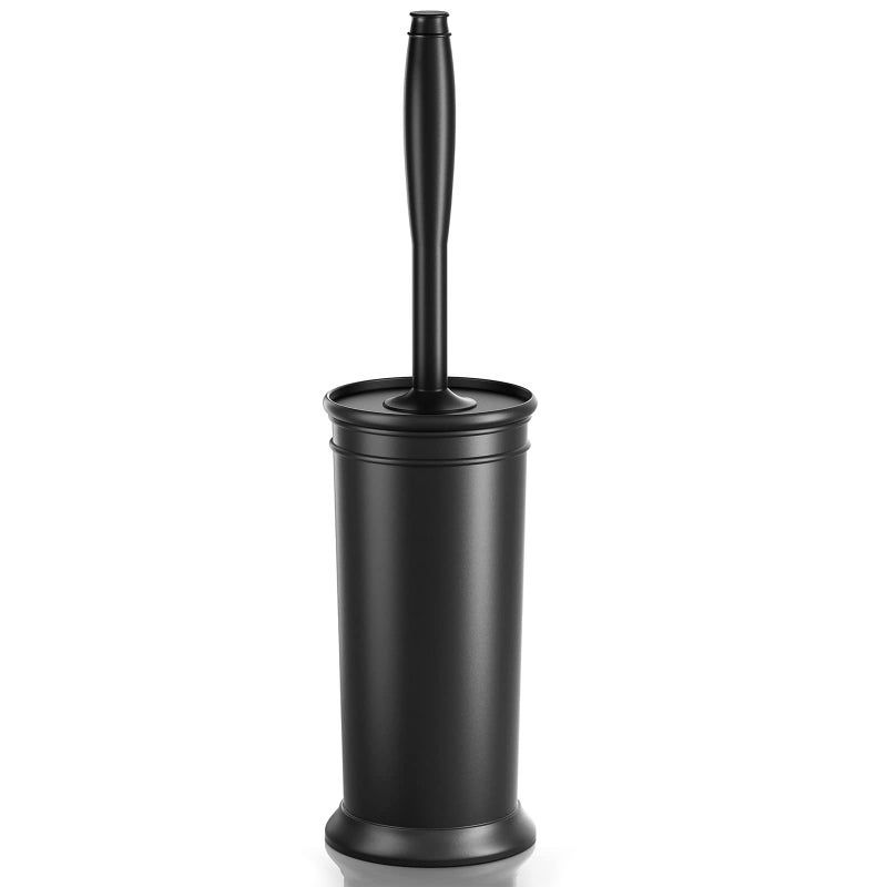UPTRONIC Toilet Brush Toilet Bowl Brush with Extra Long Handle Durable Bristles Toilet Scrubber and Covered Holder for Toilet Brush Set for Bathroom Cleaning Black 1 Set