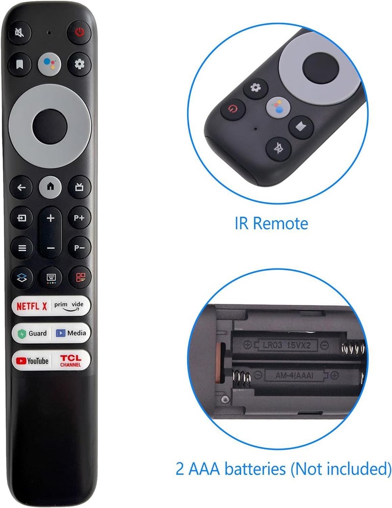 ام اي اتش جي ار سي جهاز تحكم عن بعد بديل RC902V لتلفزيون TCL الذكي مع جوجل مع Netflix وPrim Vido وYouTube وGuard وMedia وChannel (بدون وظيفة الصوت) - Image 2