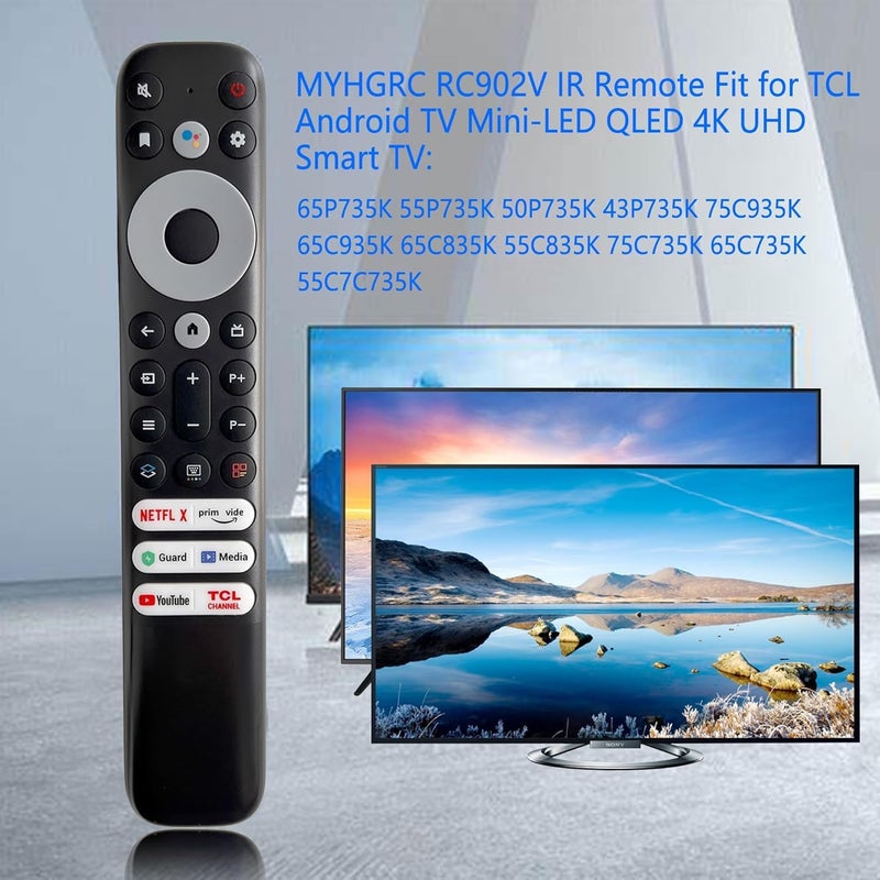 ام اي اتش جي ار سي جهاز تحكم عن بعد بديل RC902V لتلفزيون TCL الذكي مع جوجل مع Netflix وPrim Vido وYouTube وGuard وMedia وChannel (بدون وظيفة الصوت) - Image 5