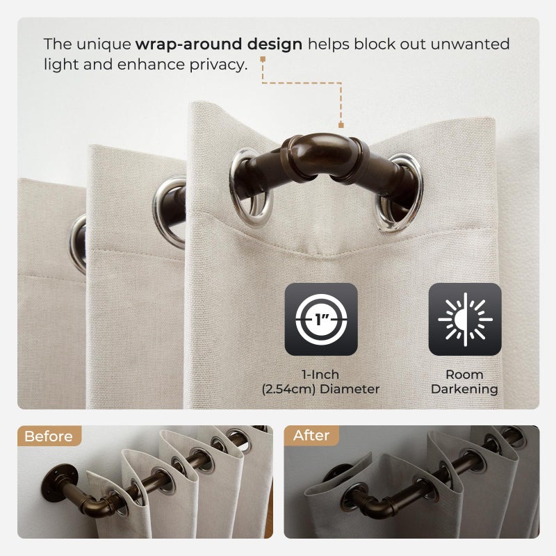Zeerobee Curtain Rods for Windows 48 to 84, 1 Inch Industrial Wrap Around Antique Bronze Curtain Rod, Indoor/Outdoor Room Divider Adjustable Drapery Pole, 48"-86" - Image 3