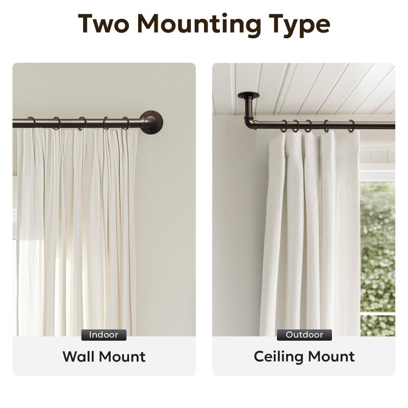 Zeerobee Curtain Rods for Windows 48 to 84, 1 Inch Industrial Wrap Around Antique Bronze Curtain Rod, Indoor/Outdoor Room Divider Adjustable Drapery Pole, 48"-86" - Image 5