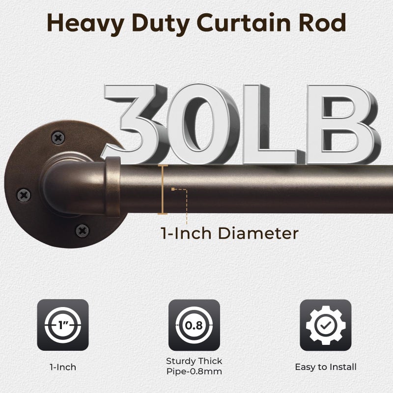 Zeerobee Curtain Rods for Windows 48 to 84, 1 Inch Industrial Wrap Around Antique Bronze Curtain Rod, Indoor/Outdoor Room Divider Adjustable Drapery Pole, 48"-86" - Image 4