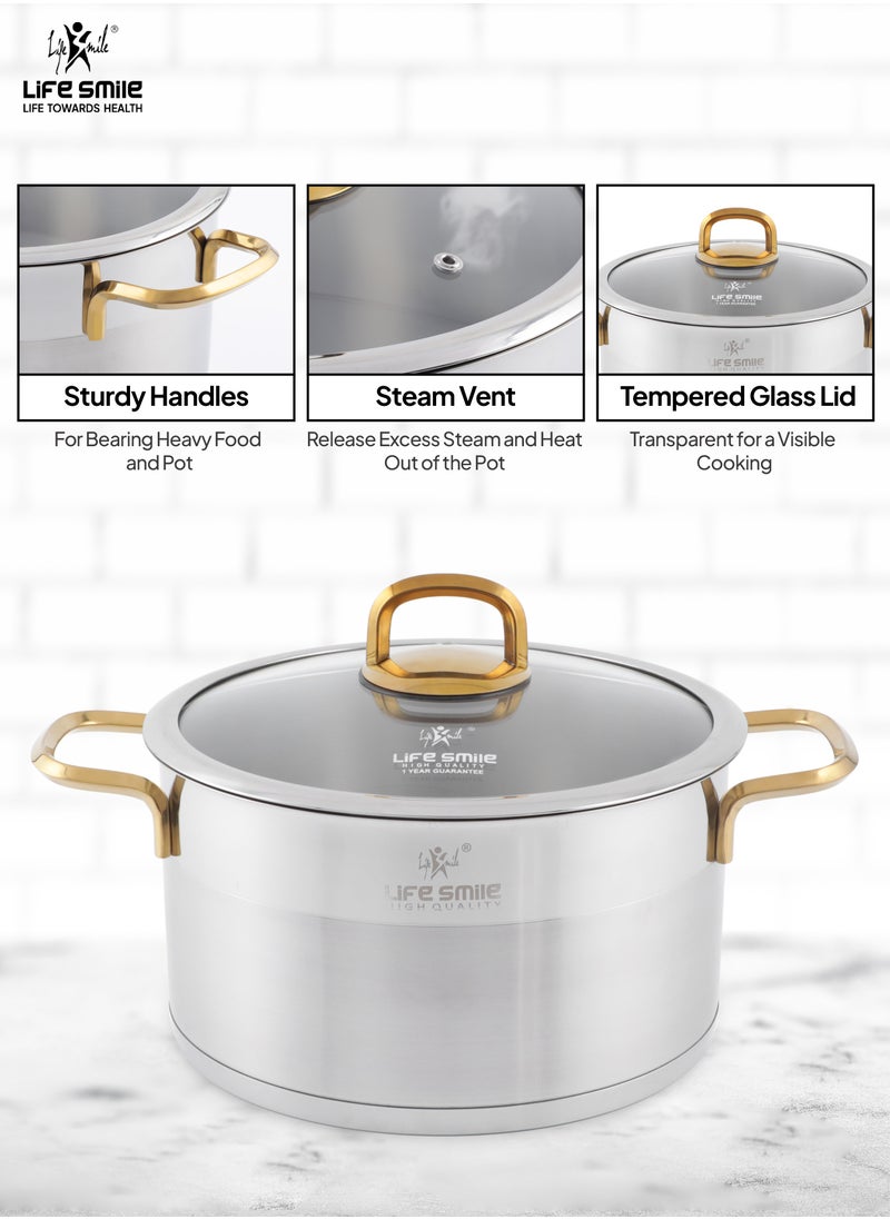 LIFE SMILE 24-Pieces Stainless Steel Cookware Set - Pure 18/10 Premium Stainless Steel Pots and Pans Set - Kitchen Set Compatible with All Stovetops Including Induction - Non-Toxic, 100% PFOA, PTFE & PFOS Free - Oven Safe (Gold) - pzsku/ZA392BAE19BC51F0A8D9CZ/45/_/1735792949/3e265509-73e0-434d-9734-9ab24e78d3f7