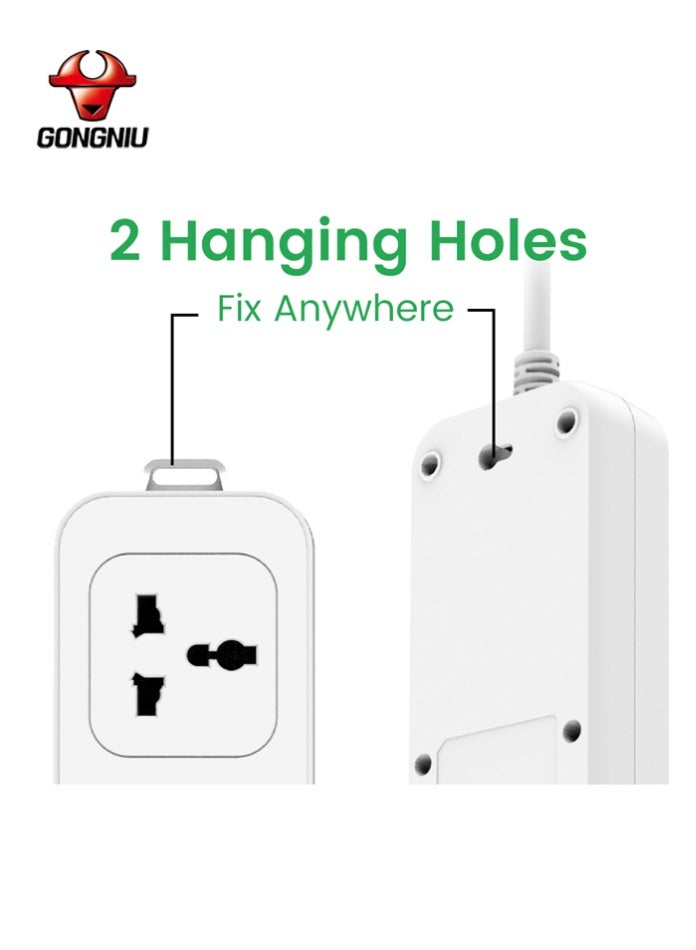 غونغنيو سلك تمديد كهربائي بأربعة منافذ بطول 3 أمتار مع مفتاح رئيسي، شريط طاقة متعدد المقابس عالمي مزود بفتحات تعليق، سلك تمديد للمنزل والمكتب - Image 2