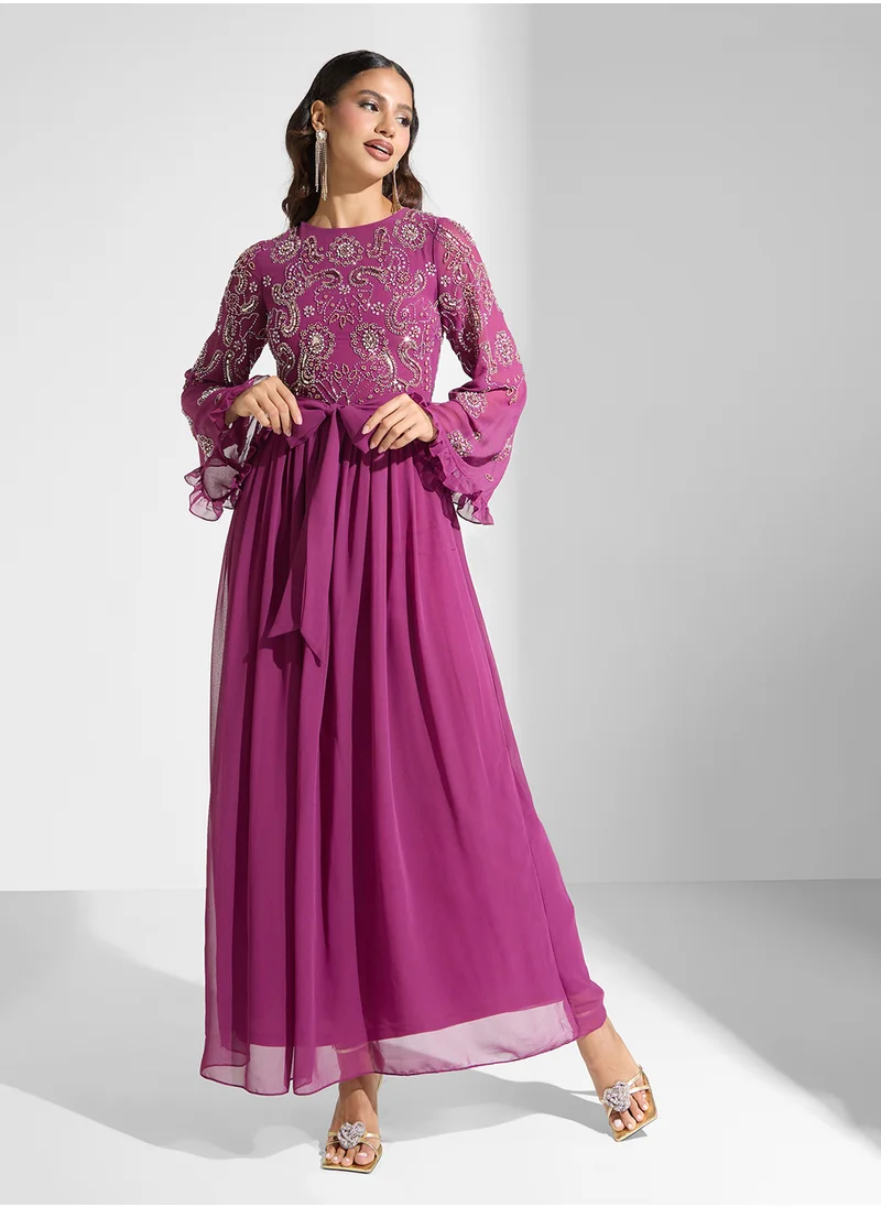 Frock and Frill Embroidered Chiffon Dress