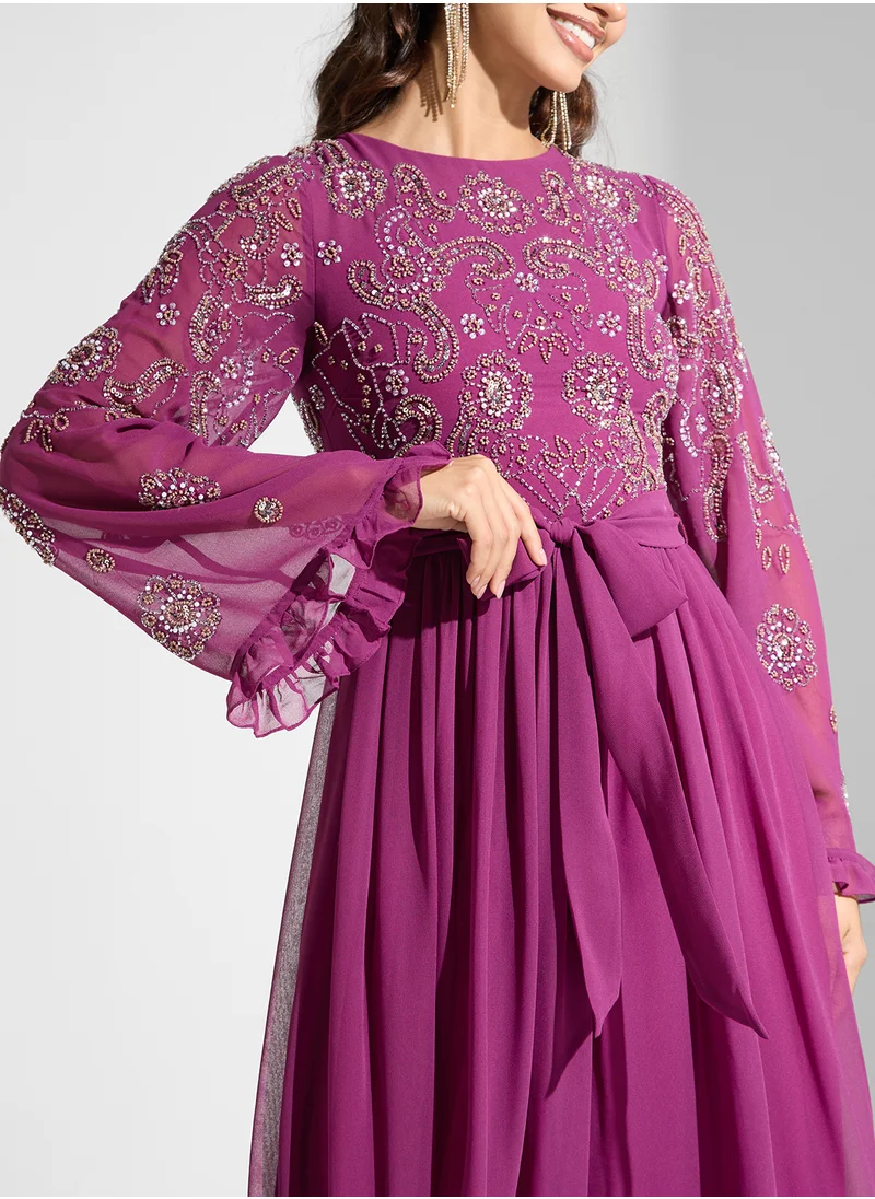 Frock and Frill Embroidered Chiffon Dress