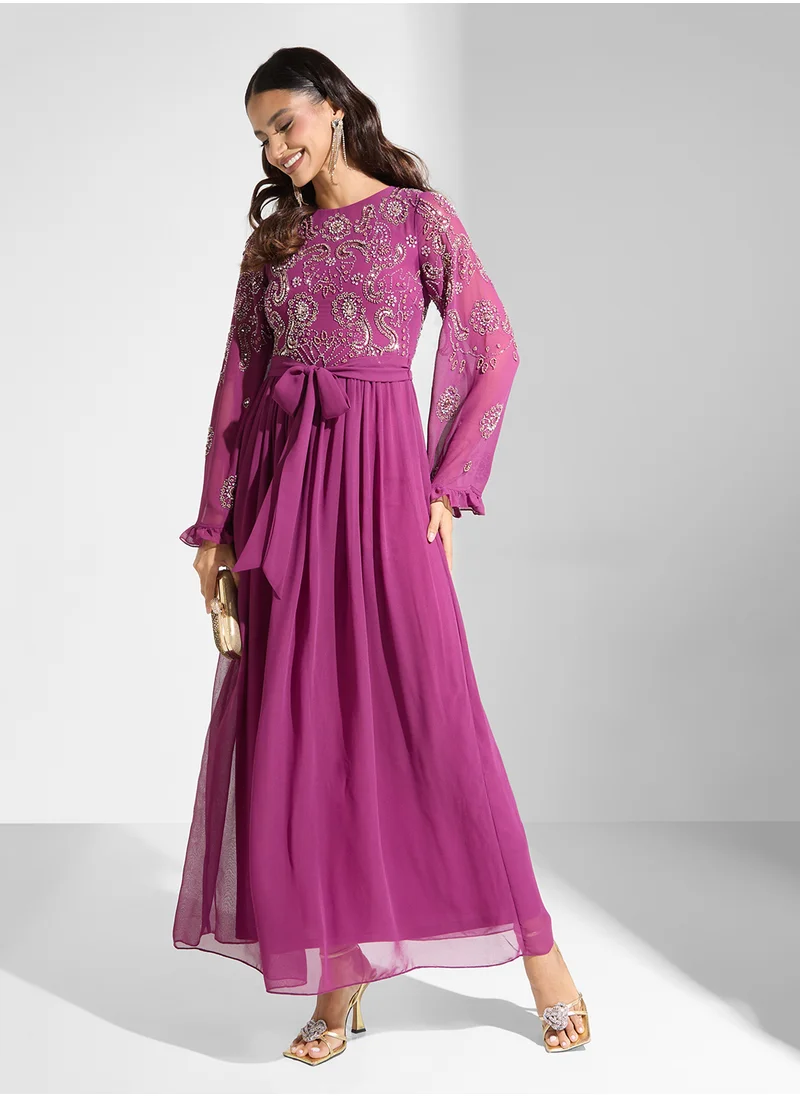 Frock and Frill Embroidered Chiffon Dress