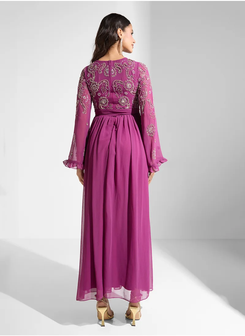 Frock and Frill Embroidered Chiffon Dress
