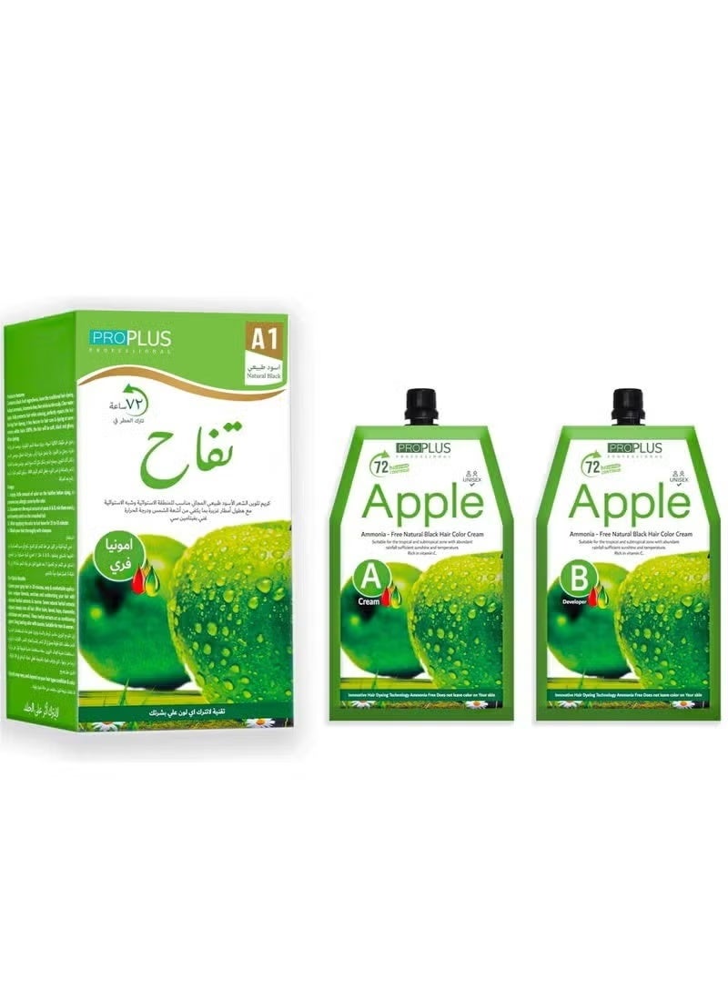 Pro Plus Professional Apple Pro Cream Ammonia-Free Hair Color 500ml + Apple Fixative 500ml (Natural Black A1) Advanced formula that does not stain skin - Image 3