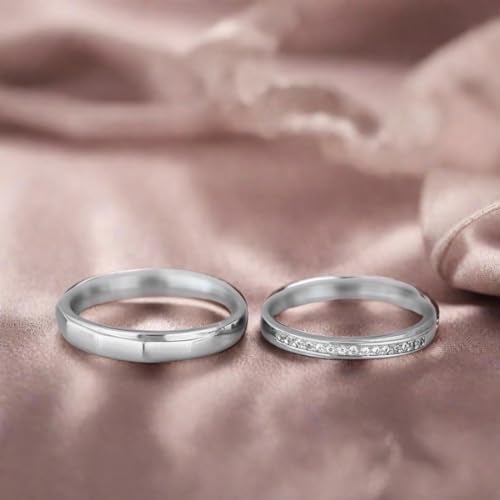 ZAVYA 925 Sterling Silver Cubic Zirconia CZ Rhodium Plated Couple Rings | Gift for Husband & Wife, Couples | With Certificate of Authenticity and 925 Hallmark - Image 2