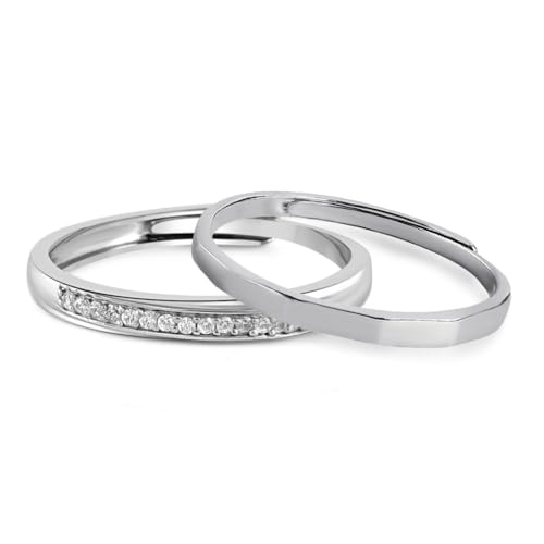 ZAVYA 925 Sterling Silver Cubic Zirconia CZ Rhodium Plated Couple Rings | Gift for Husband & Wife, Couples | With Certificate of Authenticity and 925 Hallmark - Image 1