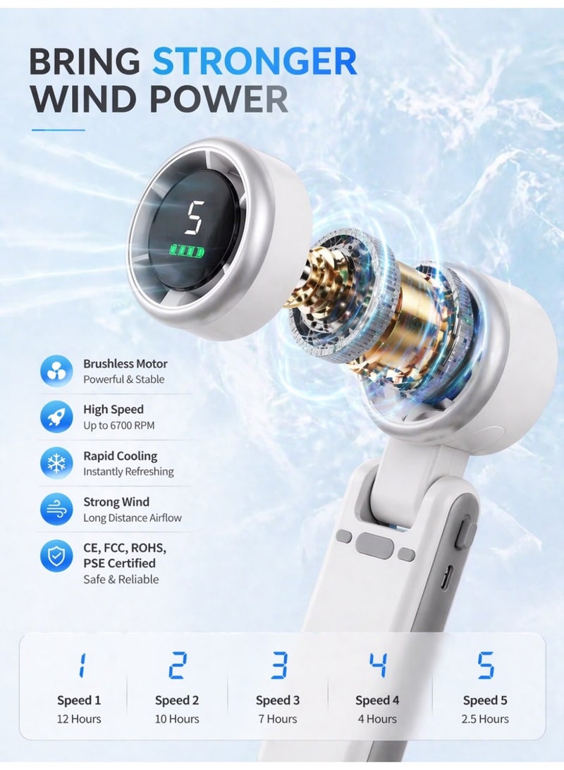 YXPRO Portable Fan Rechargeable 3600mAh, Handheld Mini Fan with 5 Speeds & Digital Display, Foldable Turbo Fan with Type-C Charging, Up to 12H Battery Life for Travel, Camping, Office & Outdoor - Image 2