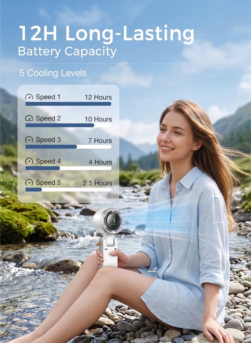 YXPRO Portable Fan Rechargeable 3600mAh, Handheld Mini Fan with 5 Speeds & Digital Display, Foldable Turbo Fan with Type-C Charging, Up to 12H Battery Life for Travel, Camping, Office & Outdoor - Image 3