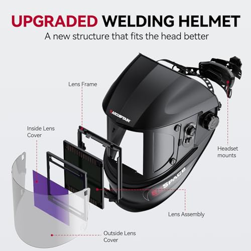 ARCCAPTAIN 3.94"X3.66" Welding Helmet Auto Darkening, 1/1/1/1 Top Optical Clarity Large Viewing Screen Solar Power Welding Hood with 4 Arc Sensor, Wide Shade 4-5/5-9/9-13 for TIG MIG ARC Welding CUT - Image 2