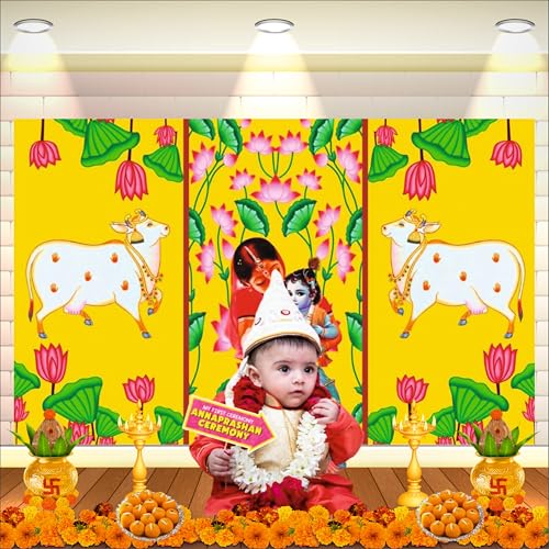 Party Baazaar Annaprashan Backdrop Banner | Traditional Annaprashana Decoration | Baby Annaprashan Decoration Items (Pack of 1, Size: 8x5 Feet) - Image 1