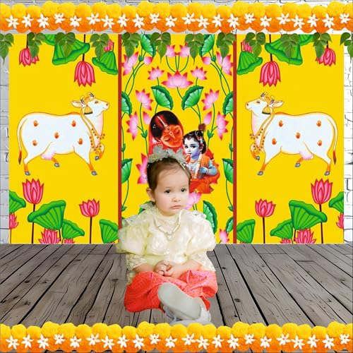 Party Baazaar Annaprashan Backdrop Banner | Traditional Annaprashana Decoration | Baby Annaprashan Decoration Items (Pack of 1, Size: 8x5 Feet) - Image 3