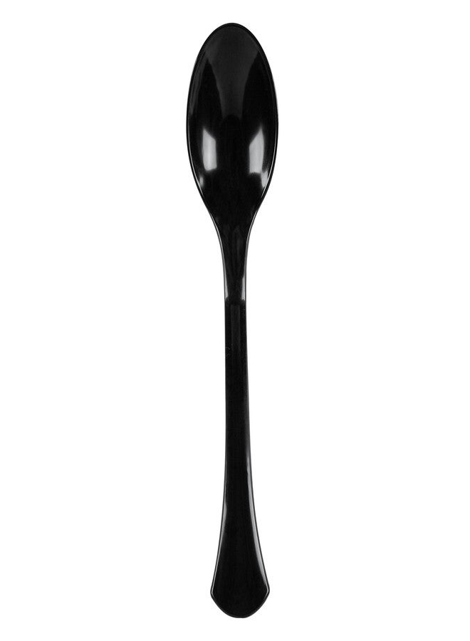 Restaurantware-Cater Tek 9.8 Inch Catering Spoons, 10 Disposable Serving Utensils - Comfortable Handle, Serve Hot And Cold Food, Black Plastic Serving Spoons, For Parties, Buffets, Catering Events - Image 2
