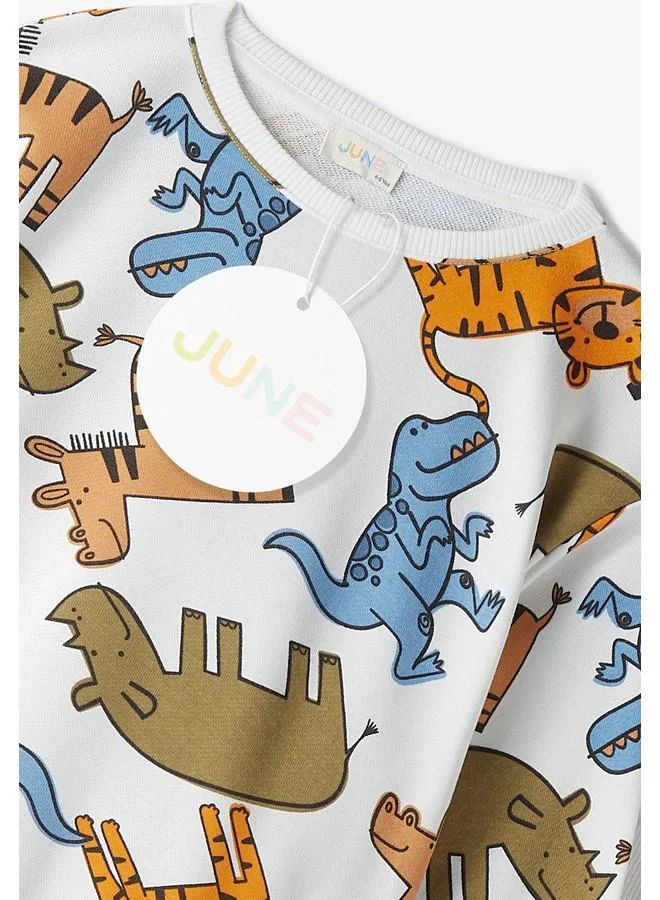 JUNE June Kid Cheerful Animals Patterned Sweatshirt and Sweatpant 2-Pack Set Ecru