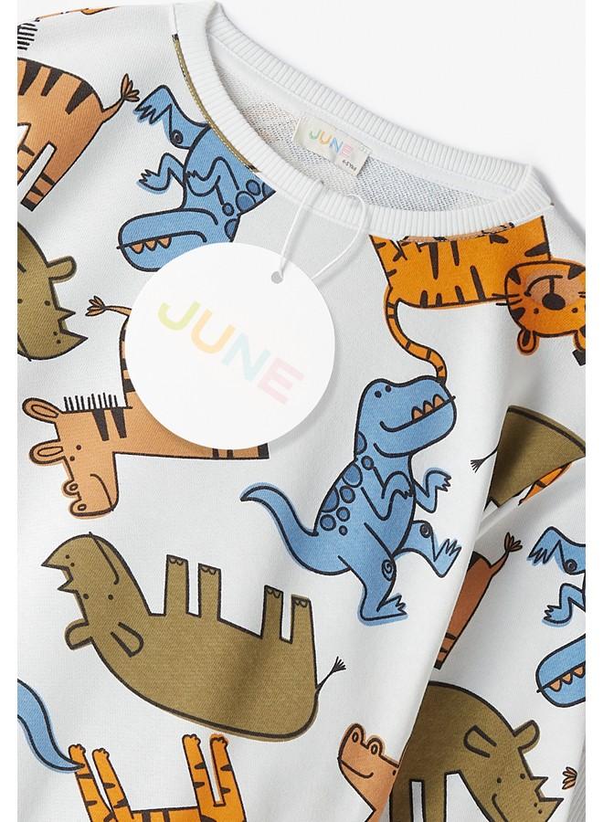 June Kid Cheerful Animals Patterned Sweatshirt and Sweatpant 2-Pack Set Ecru - Image 4