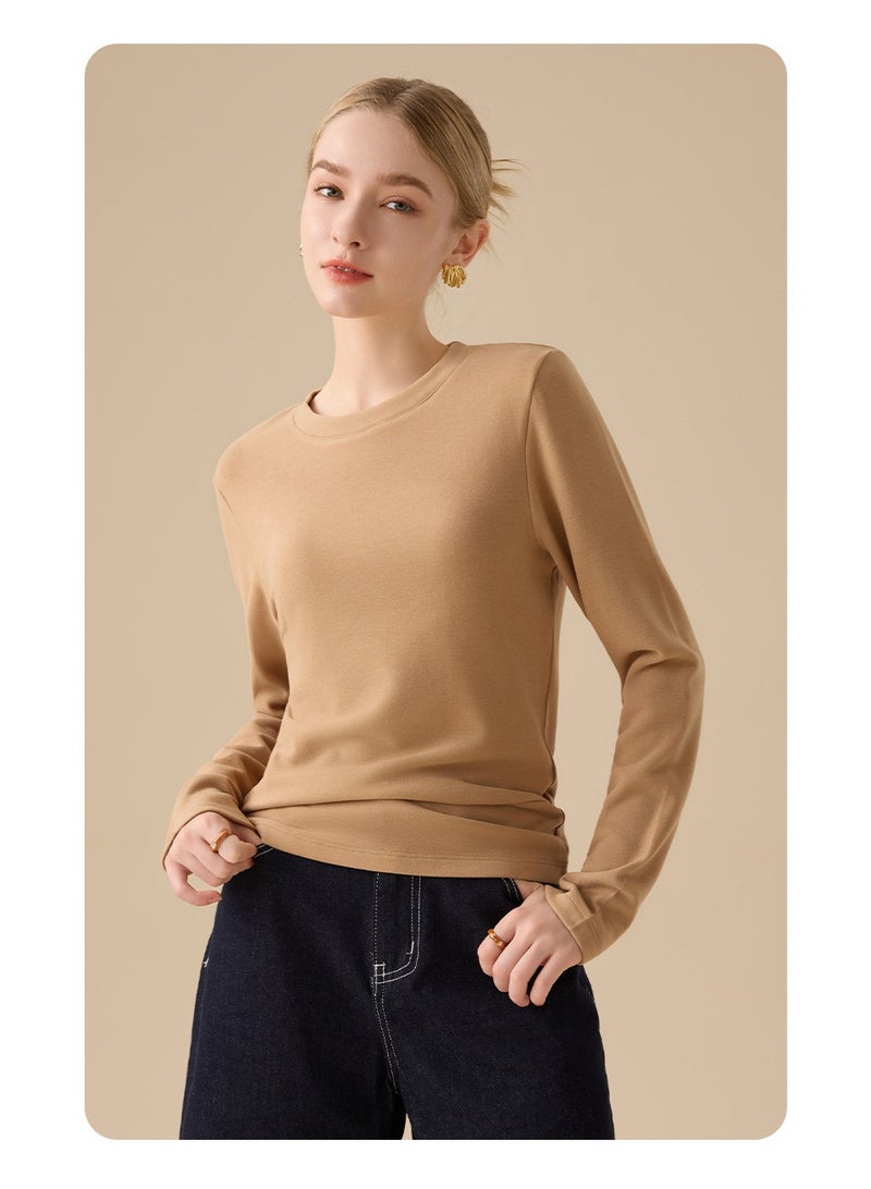 NIBEMINENT Woolen And Silk Round Neck Base Layer Sweater For Women,Autumn Winter Thick Warm Top - Image 1