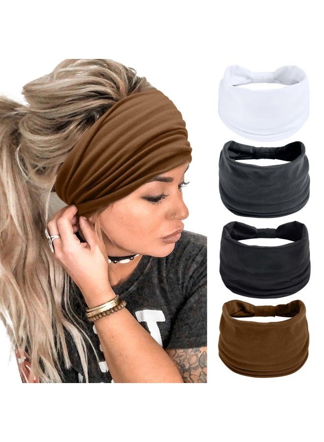 Huachi أربطة رأس عريضة للنساء - أربطة رأس أنيقة باللون الأسود - أربطة شعر سميكة كبيرة - تربان أفريقي رياضي لليوغا - ملحقات شعر (عبوة من 4) - Image 1