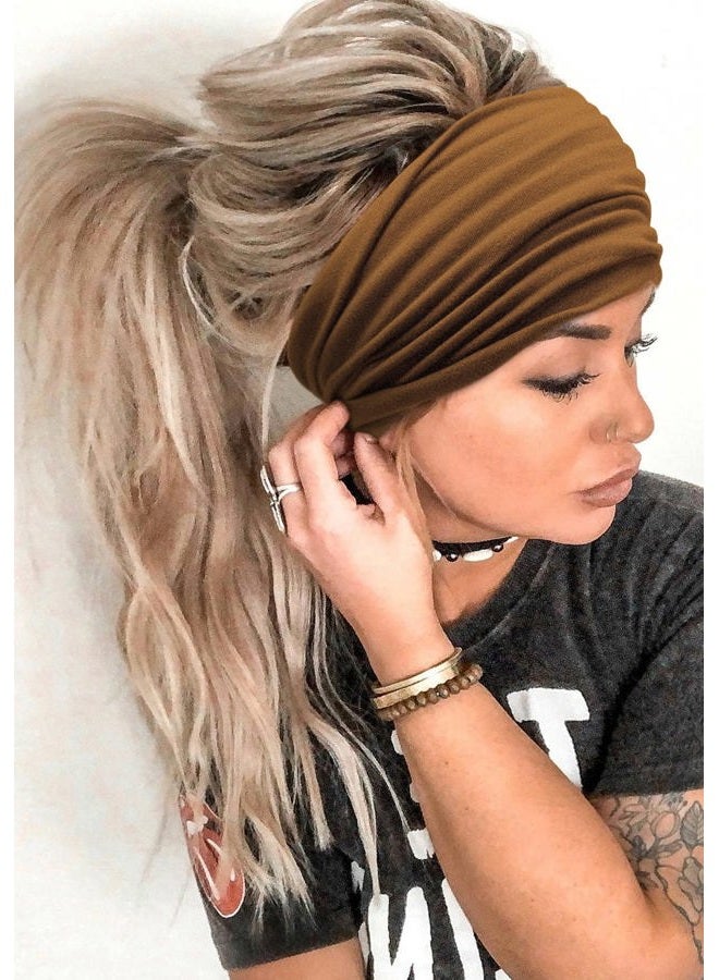 Huachi أربطة رأس عريضة للنساء - أربطة رأس أنيقة باللون الأسود - أربطة شعر سميكة كبيرة - تربان أفريقي رياضي لليوغا - ملحقات شعر (عبوة من 4) - Image 4