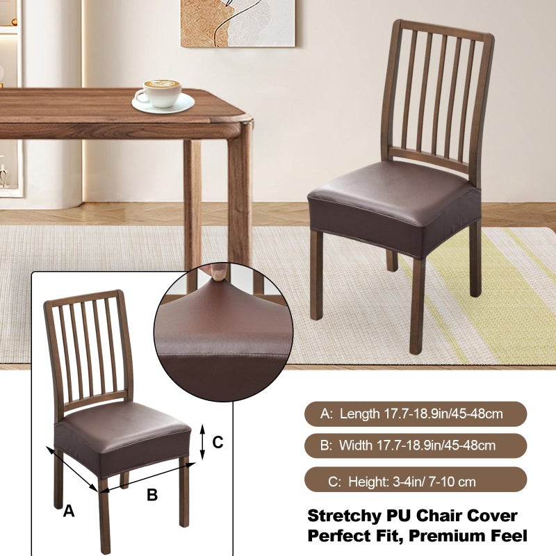 FUANGUI Dining Chair Covers Set of 4, Waterproof PU Leather Stretch Chair Seat Slipcovers Soft Removable Washable Chair Covers, Kitchen Chair Seat Covers Protectors Dining Room, Pu-Coffce - Image 2