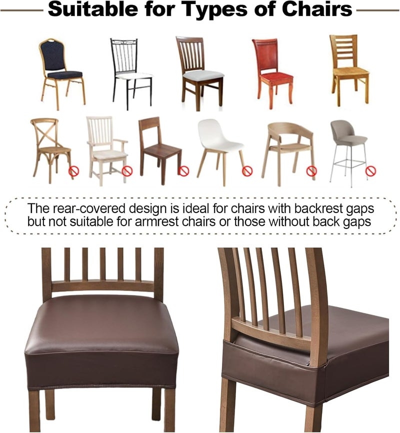 FUANGUI Dining Chair Covers Set of 4, Waterproof PU Leather Stretch Chair Seat Slipcovers Soft Removable Washable Chair Covers, Kitchen Chair Seat Covers Protectors Dining Room, Pu-Coffce - Image 5
