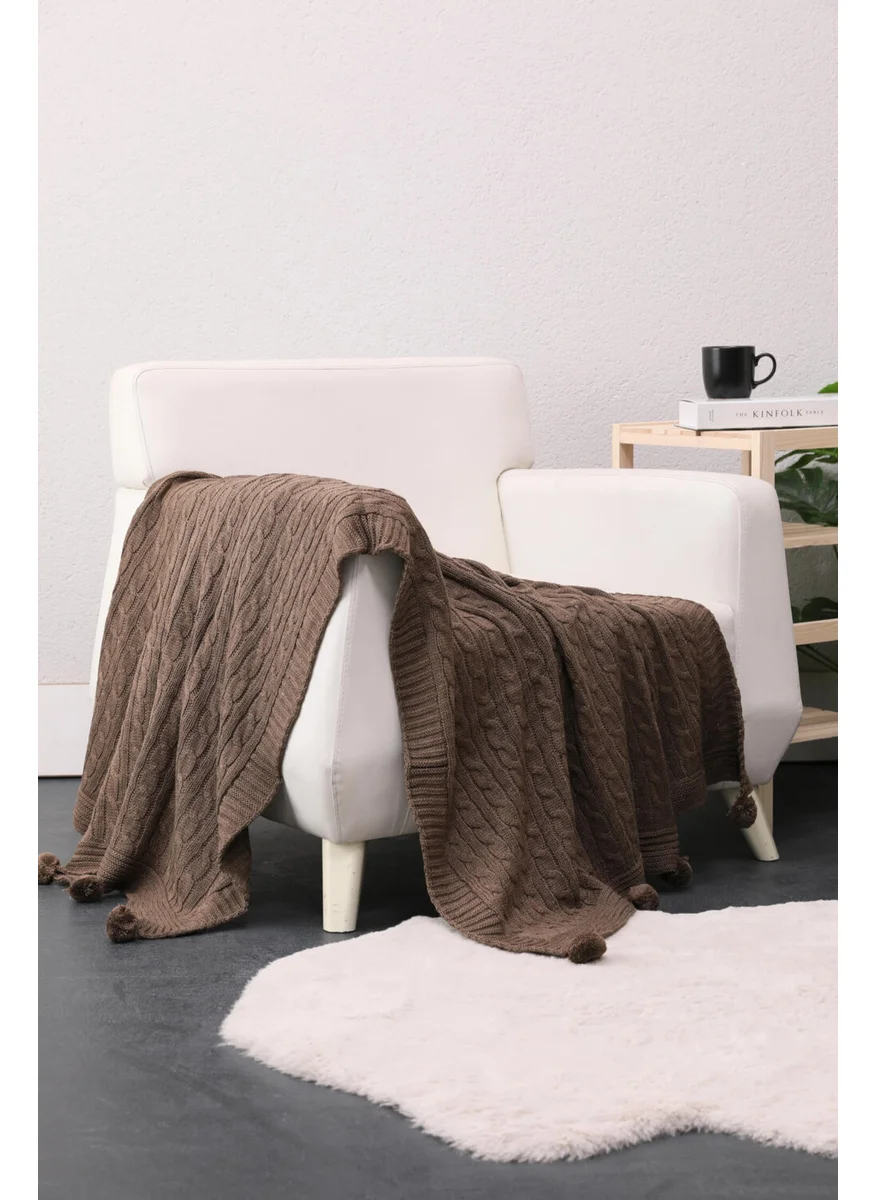 Favora Biocotton Knitwear Pompom TV Blanket - Brown