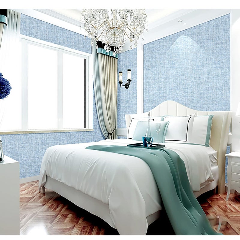 Yancorp Textured Fabric Wallpaper - 15.7""X120"" Faux Grasscloth Peel & Stick - Blue - Image 3