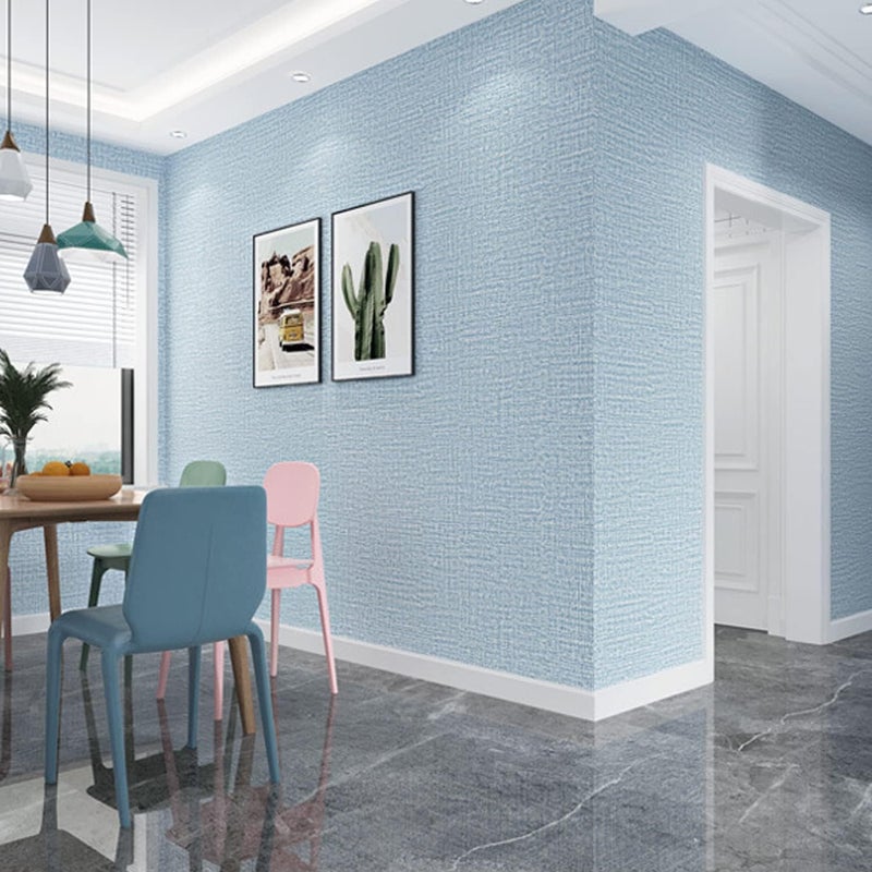 Yancorp Textured Fabric Wallpaper - 15.7""X120"" Faux Grasscloth Peel & Stick - Blue - Image 4