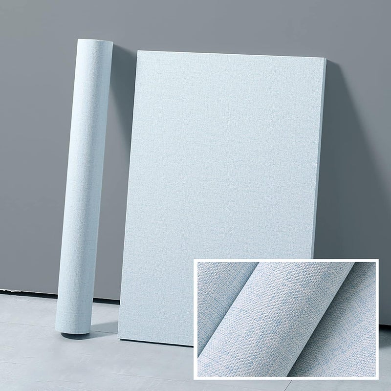 Yancorp Textured Fabric Wallpaper - 15.7""X120"" Faux Grasscloth Peel & Stick - Blue - Image 5