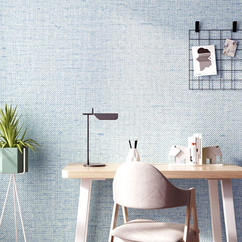 Yancorp Textured Fabric Wallpaper - 15.7""X120"" Faux Grasscloth Peel & Stick - Blue - Image 2