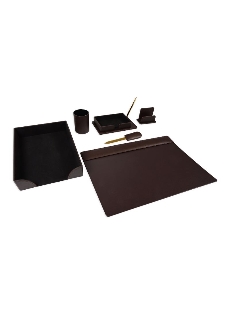 FIS Executive Desk Set, Italian PU Materials, Set of 6 Pieces, Dark Brown Color, Pack in Gift Box-FSDS181DBR - Image 1