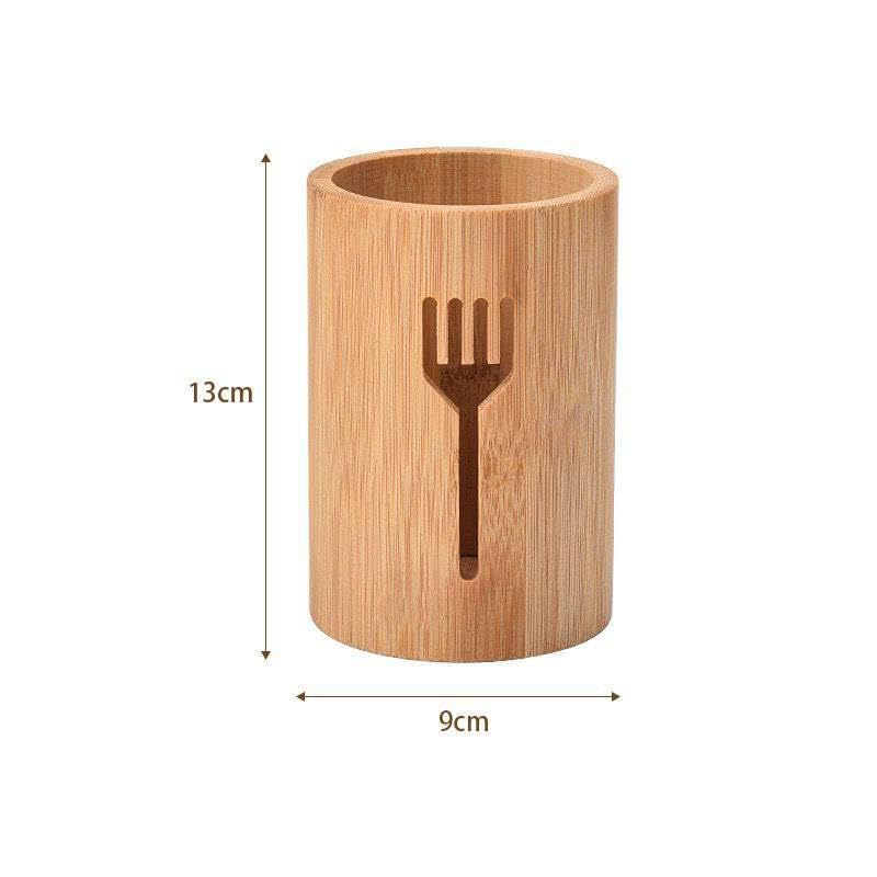 Generic Bamboo Utensil Holder for Spoons, Forks and Chopsticks, Cylindrical Kitchen Organiser, .sew - Image 3