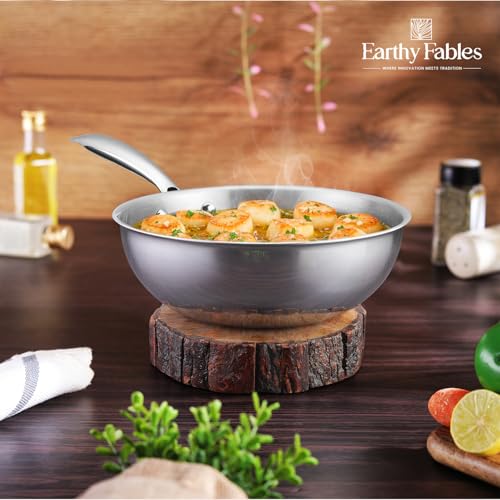 Earthy Fables Triply Stainless Steel Wok, 20cm, 1.5Ltr, 0.86kg, Frypan/Noodles/Curry/Rice, Food Safe, No Chemical Coating, Easy to Clean & Rust Resistant, Stove & Induction Bottom - Image 2