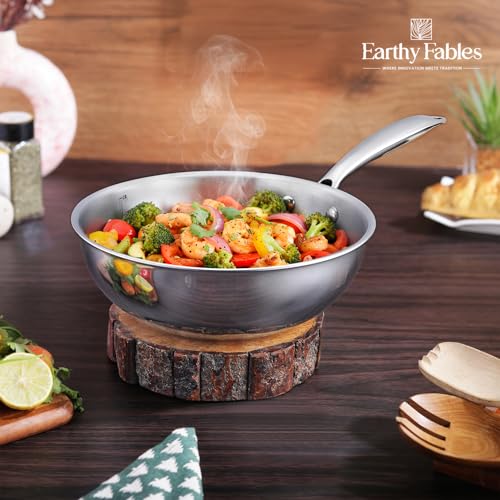 Earthy Fables Triply Stainless Steel Wok, 20cm, 1.5Ltr, 0.86kg, Frypan/Noodles/Curry/Rice, Food Safe, No Chemical Coating, Easy to Clean & Rust Resistant, Stove & Induction Bottom - Image 5