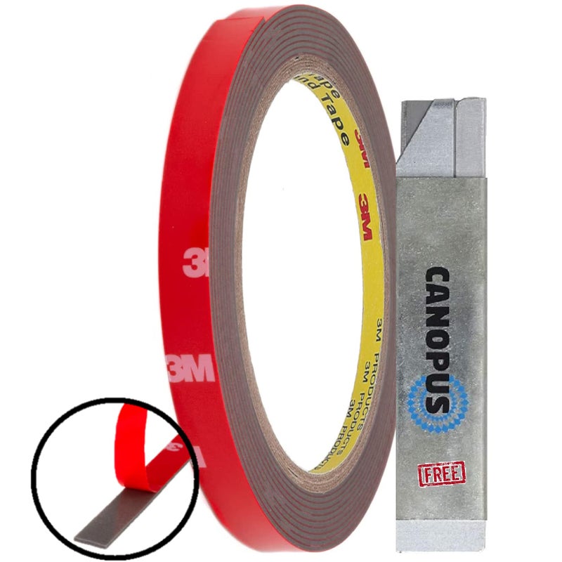 CANOPUS (8 mm x 3 m) Waterproof 3M Double Sided Tape Heavy Duty, 3M Automotive Tape, 3M Foam Tape Double Sided, Ideal for LED Strip Lights, Automotive Surfaces, Home Decor, Dark Gray - Image 1