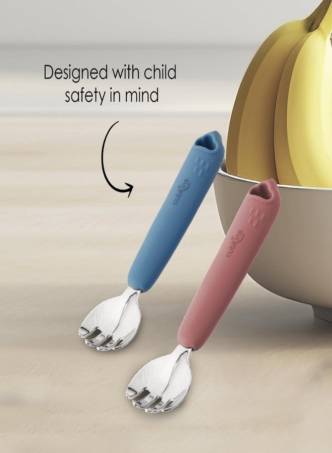 Cubkins Steel Head Set of 2 Fork for Feeding Babies with Soft Silicone Handle | Non Toxic, Food Safe and BPA Free | Washable and Reusable (Raspberry, Blue Olive) - Image 4