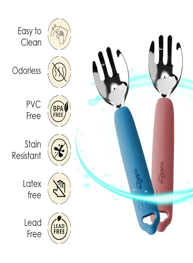 Cubkins Steel Head Set of 2 Fork for Feeding Babies with Soft Silicone Handle | Non Toxic, Food Safe and BPA Free | Washable and Reusable (Raspberry, Blue Olive) - Image 5