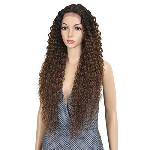 Joedir Lace Front Wigs Ombre Brown 28 Long Small Curly Wavy Synthetic Wigs For Black Women 130 Density WigsTT630 - Image 5