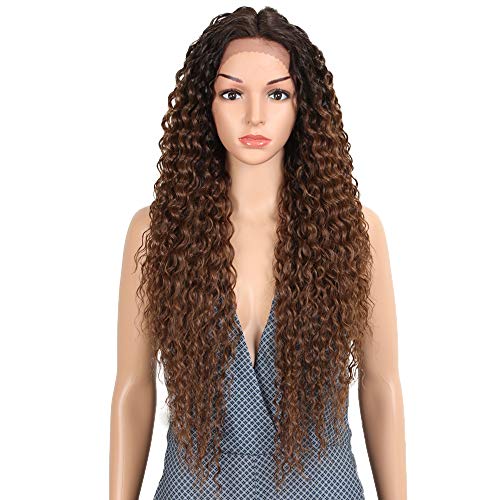 Joedir Lace Front Wigs Ombre Brown 28 Long Small Curly Wavy Synthetic Wigs For Black Women 130 Density WigsTT630 - Image 2