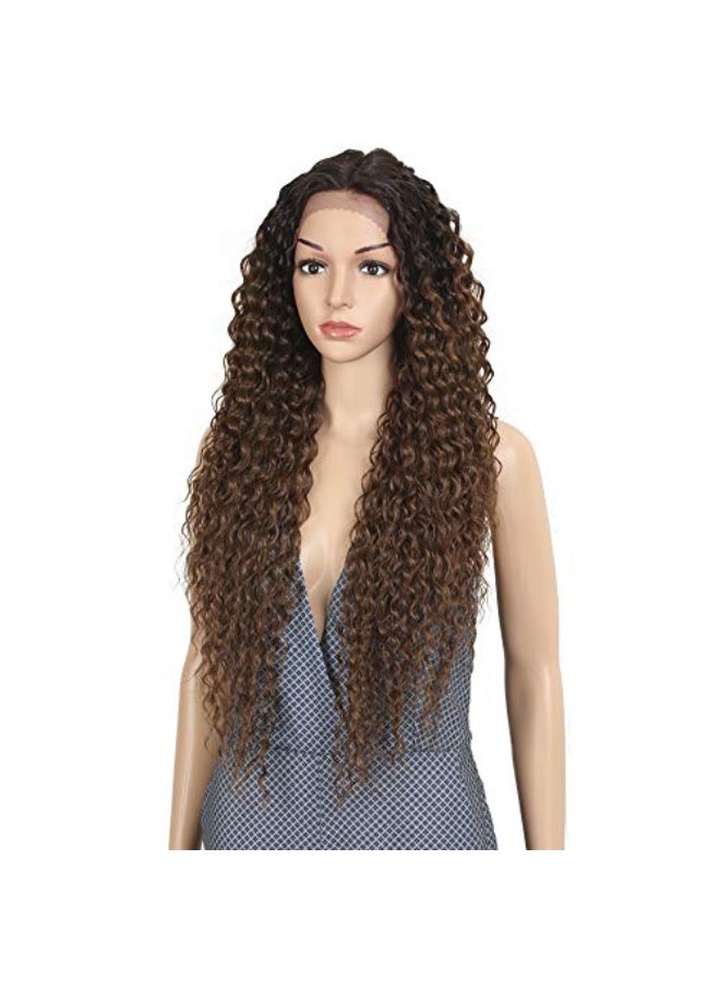 Joedir Lace Front Wigs Ombre Brown 28 Long Small Curly Wavy Synthetic Wigs For Black Women 130 Density WigsTT630 - Image 4