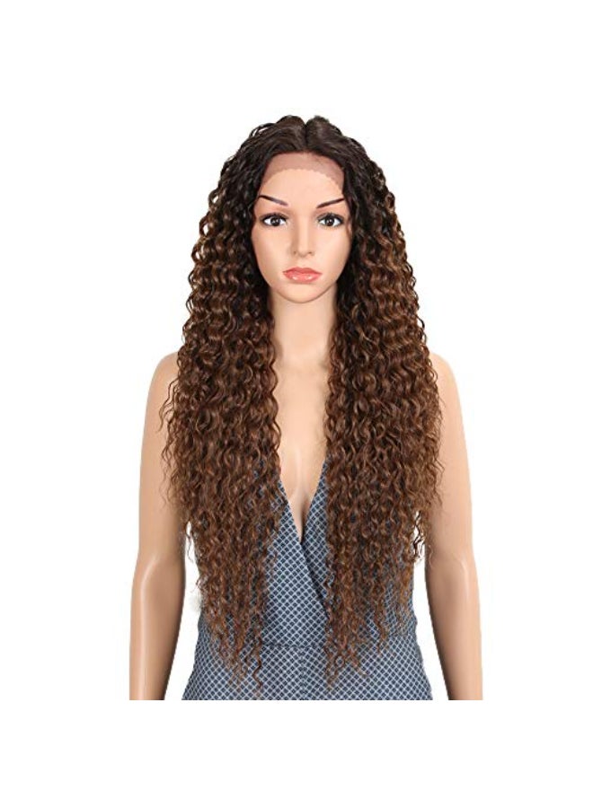 Joedir Lace Front Wigs Ombre Brown 28 Long Small Curly Wavy Synthetic Wigs For Black Women 130 Density WigsTT630 - Image 1