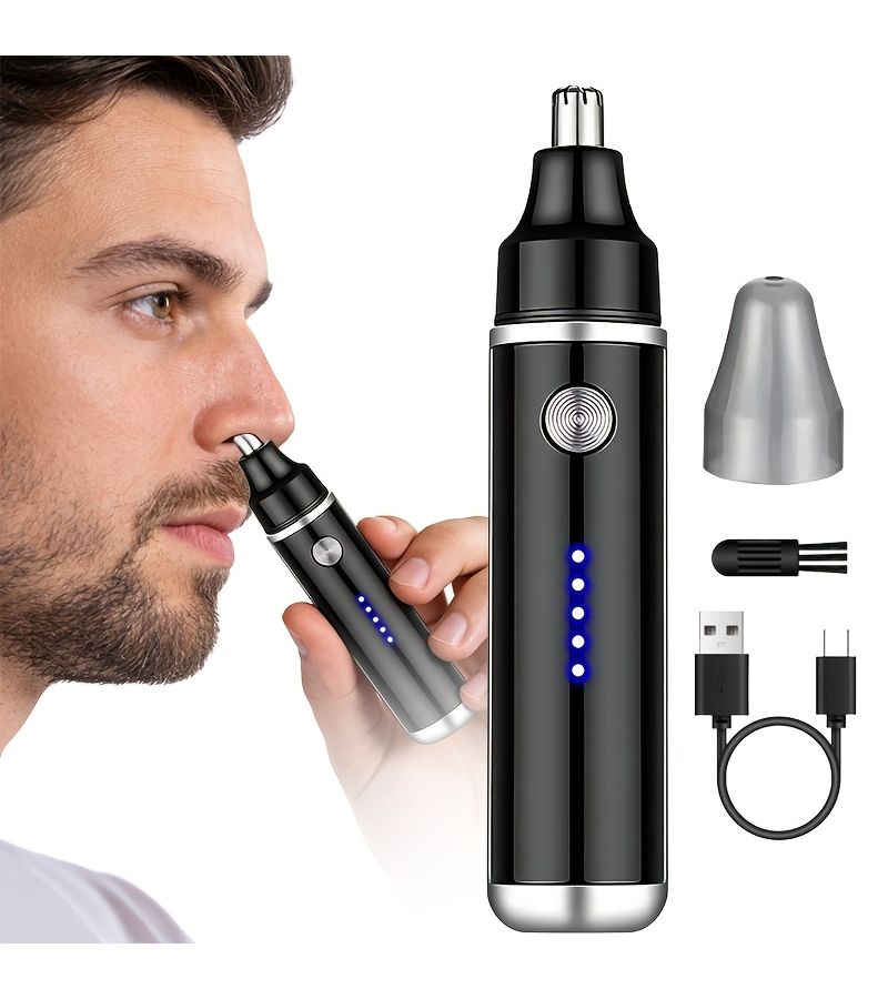 Black Professional Painless USB Rechargeable Nose Ear Hair Trimmer For Men - Image 5