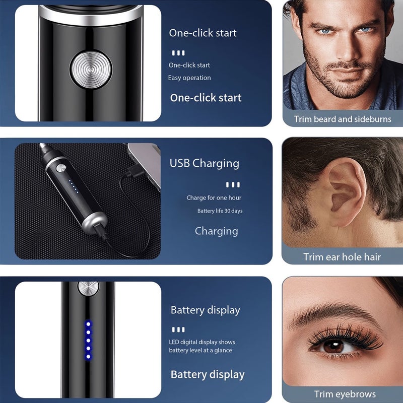 Black Professional Painless USB Rechargeable Nose Ear Hair Trimmer For Men - Image 3