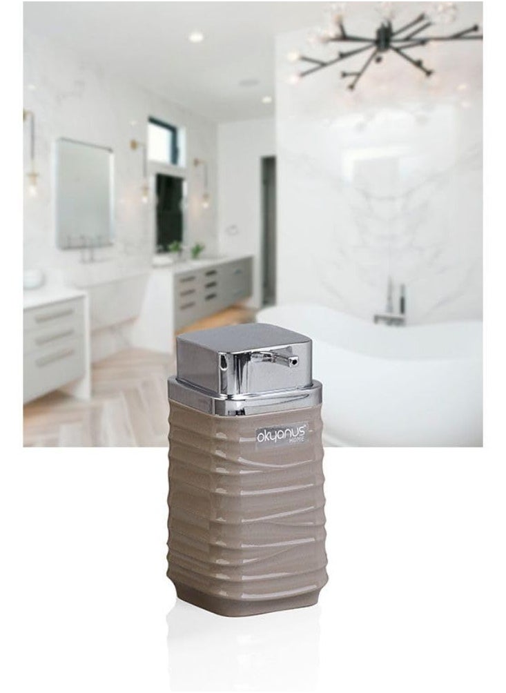 Generic Elegance Acrylic Square Soap Dispenser For Bathroom Countertop Dish Wash Soap Dispenser Kitchen Bathroom 300Ml Chrome Lid Beige  - Image 1